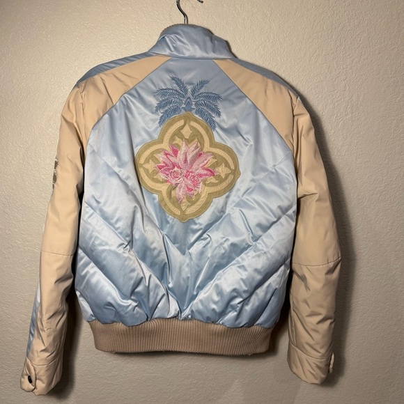 Bogner Jackets & Blazers - BOGNER Cream Blue Goose Down Floral Embroidered Zip Front Quilted Ski Jacket 10